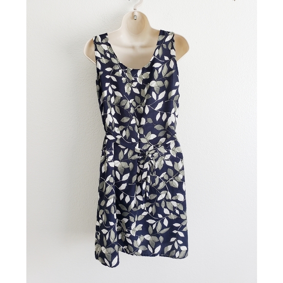 Vintage David Alexander Plant Print Mini Dress Medium Navy Green - Picture 2 of 6